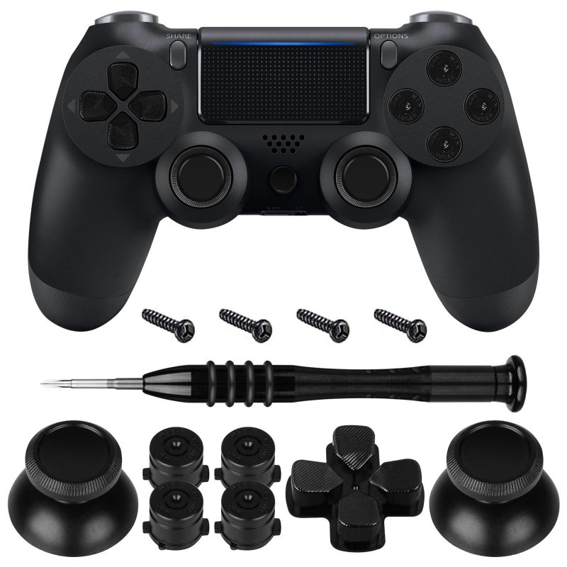 Geekria Replacement Joystick Repair Kit, Metal Buttons for DualShock 4, Controller Repair Kits with Tool for Playstation 5, Playstation 4, PS4 Slim, PS4 Pro, CUH-ZCT2 Controller (Black)