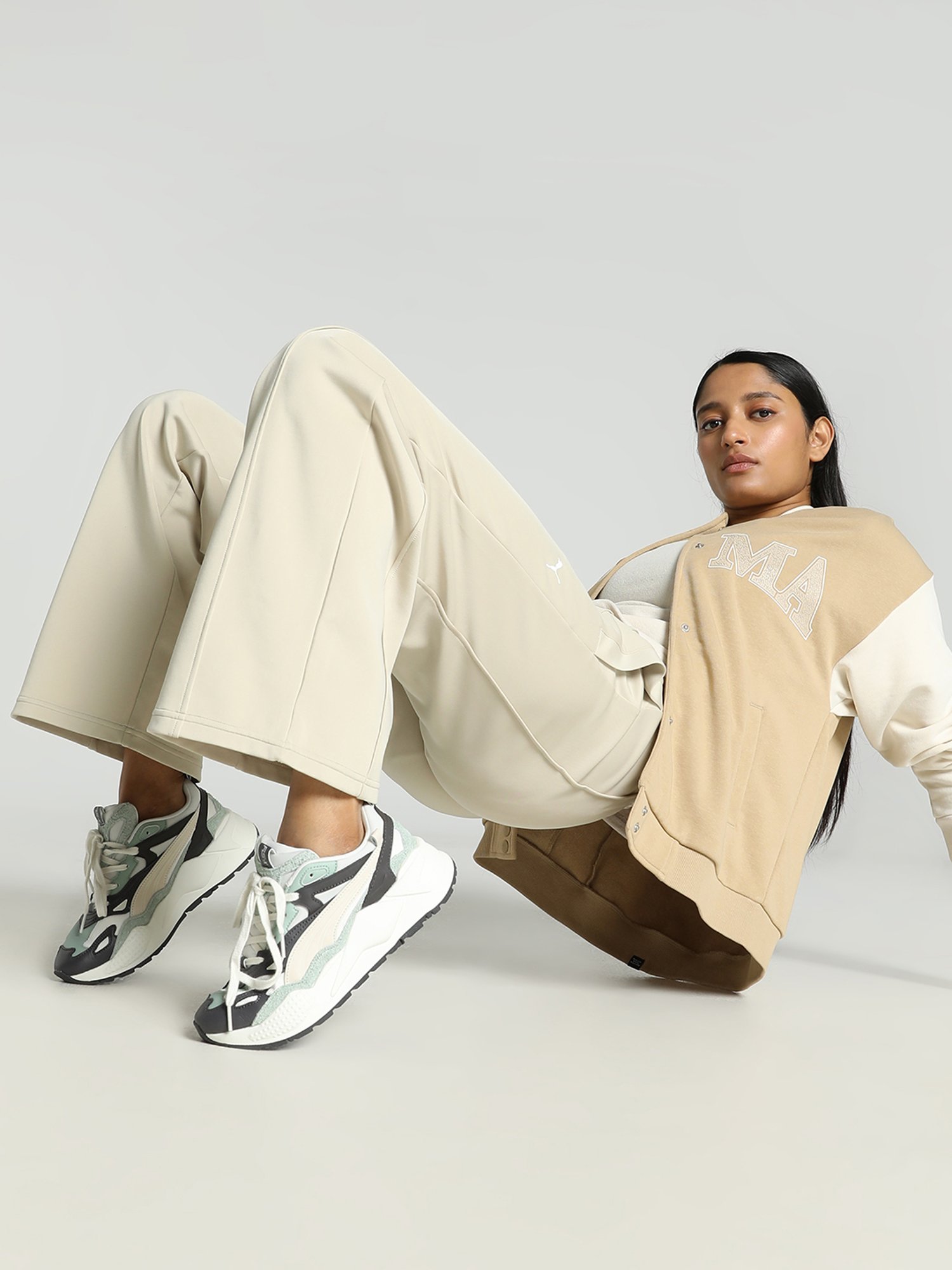 Puma Beige High Rise Sports Track Pants