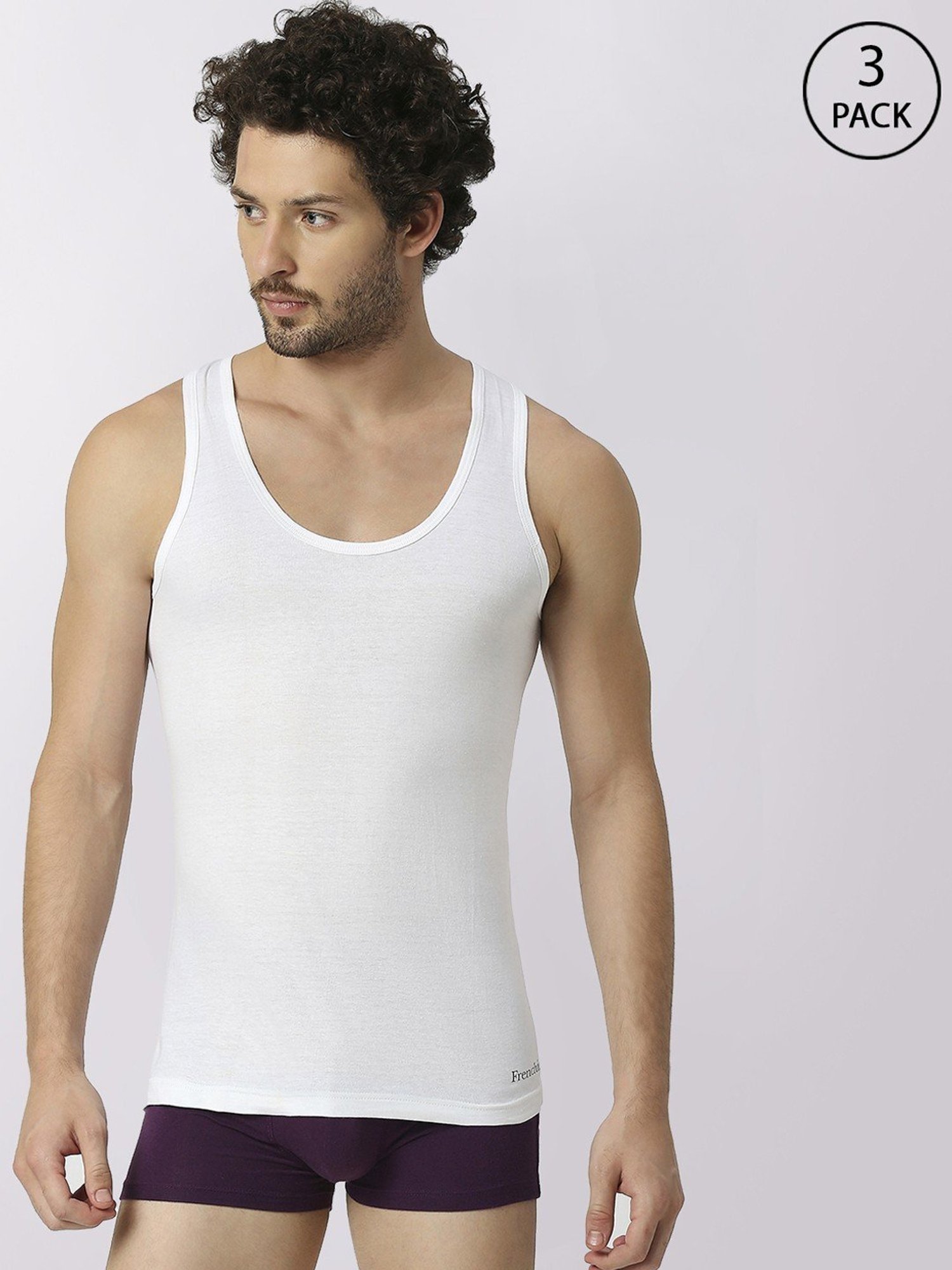 Frenchie White Cotton Skinny Fit Vest - Pack Of 3