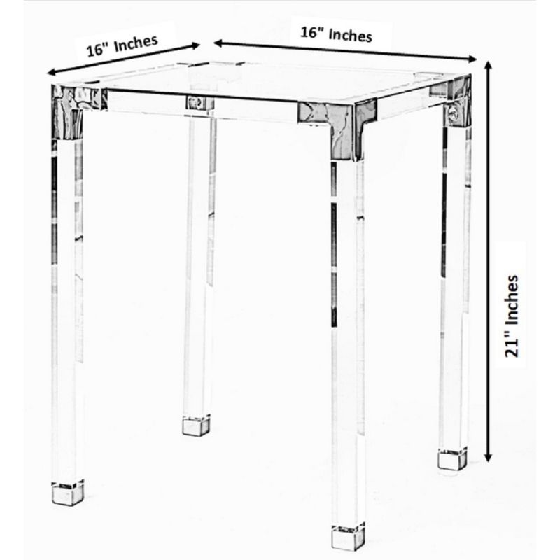 Bold Tones Square Acrylic Gold Metal Modern Tempered Glass End Side Table