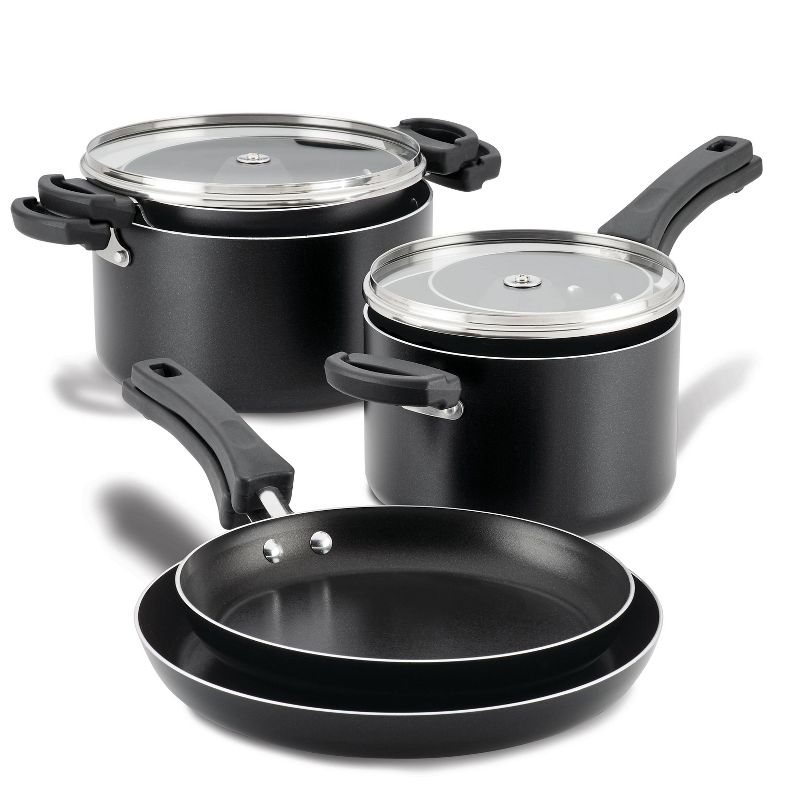Farberware Neat Nest 10pc Aluminum Nonstick Cookware Set Black
