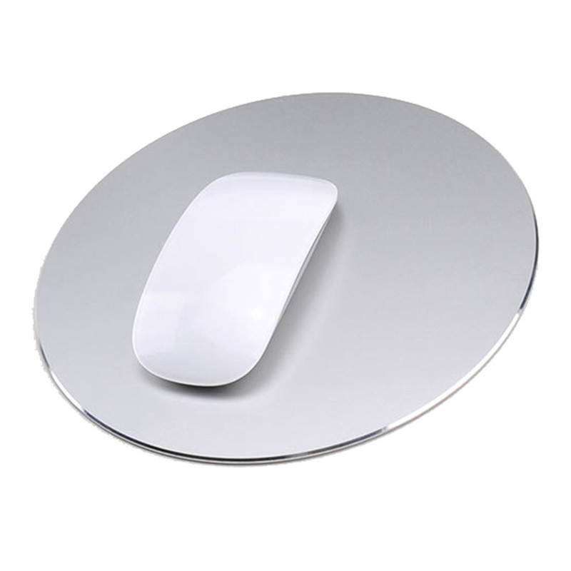 ESTONE Round Aluminum Gaming Mouse Pad with Anti-Skid Rubber Base-8.66"x8.66"x0.08" - Silver