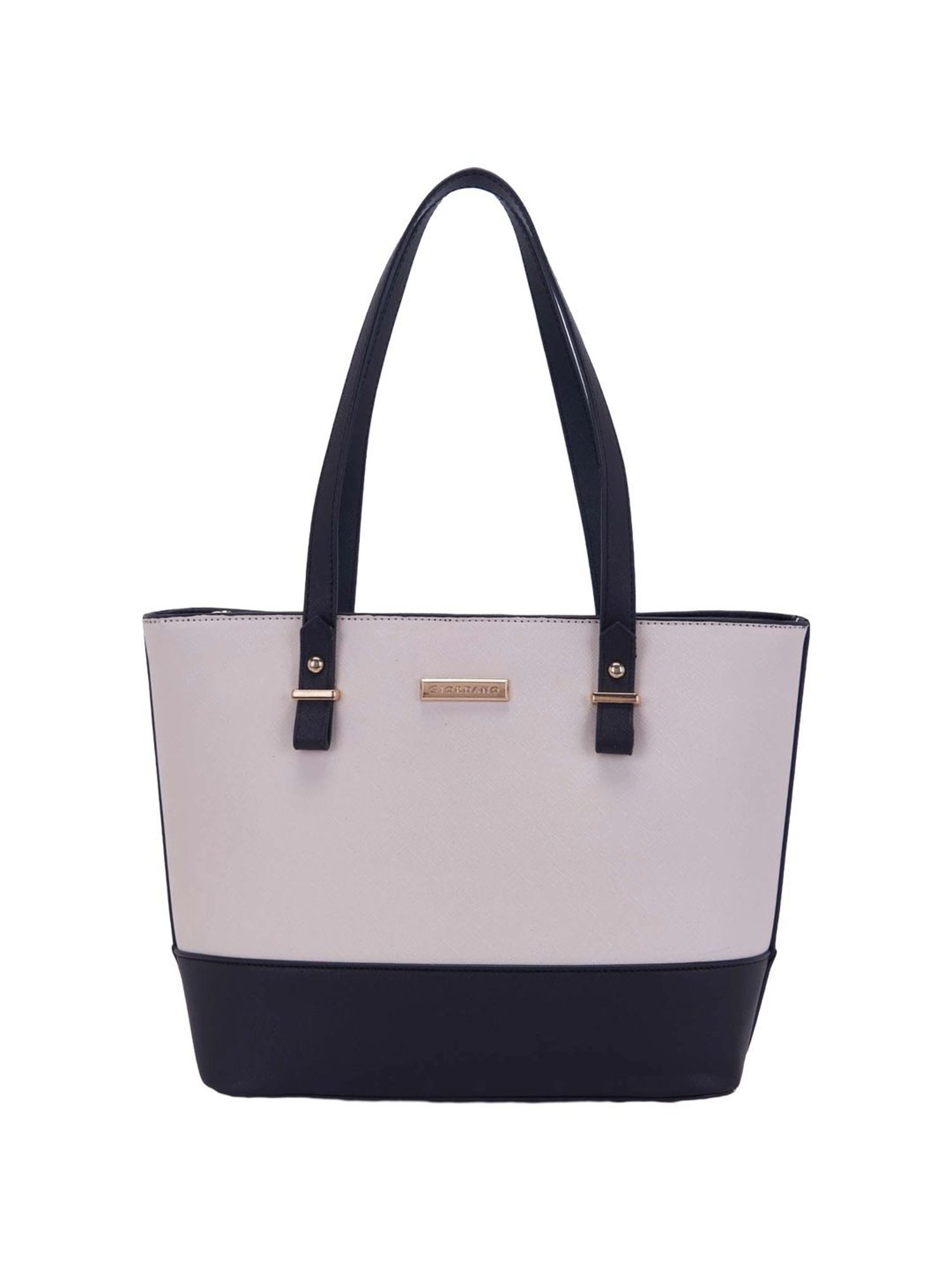 Giordano Beige & Navy Blue Color Block Medium Tote Handbag