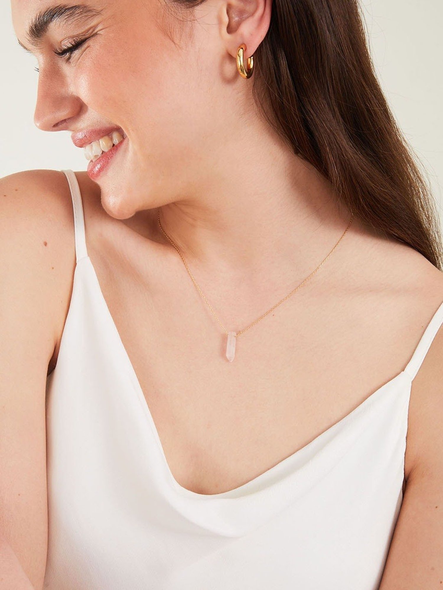 Accessorize London Real Gold-Plated Pink Z Rough Cut Shard Hs Nk Rose Quartz Necklace