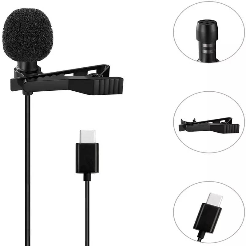 Multifunctional Loudspeaker Lavalier Clip/Lapel Clip Omnidirectional Condenser Microphone Wired Microphone is Suitable for Type-C Port Equipment