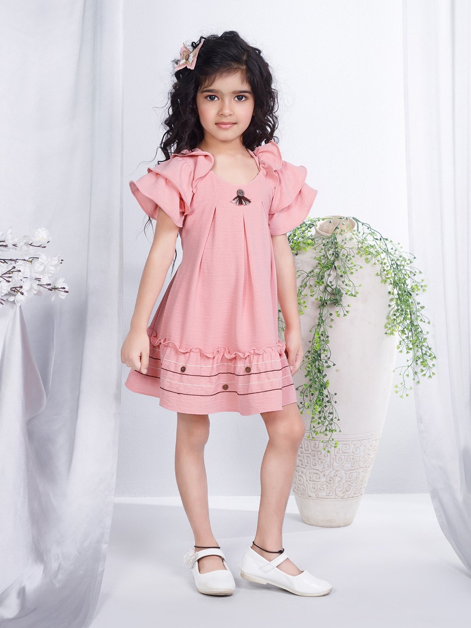 Peppermint Kids Peach Solid Dress