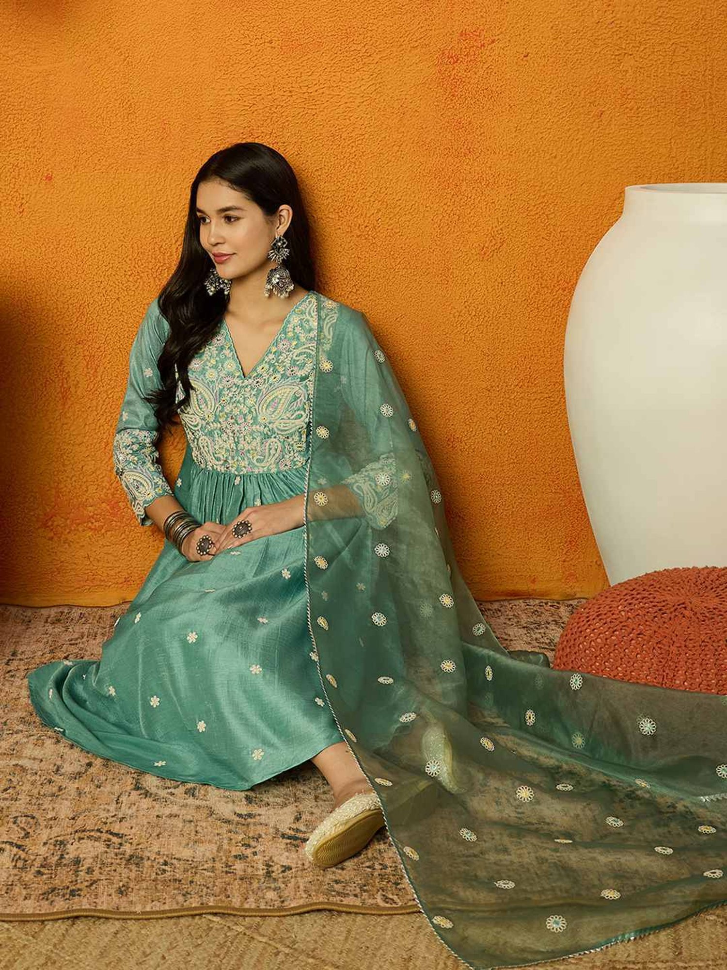 URBAN MYSTIC Black Rayon Embroidered Kurta & Sharara Set