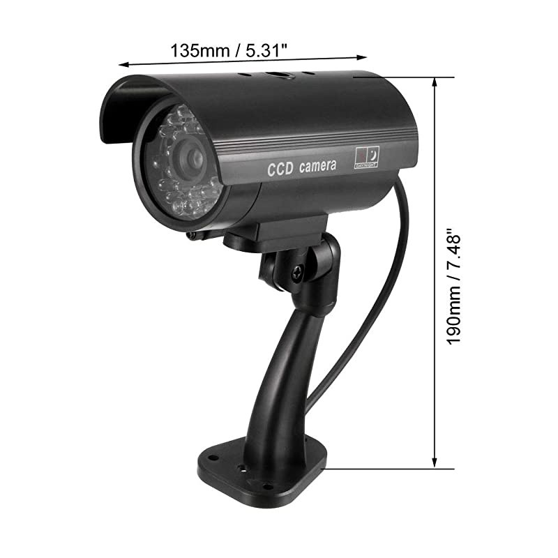 Fake Security Camera Dummy CCTV Surveillance System with Blinking Red LED Warning Alert Light, Sticker for Home Outdoor Indoor Black