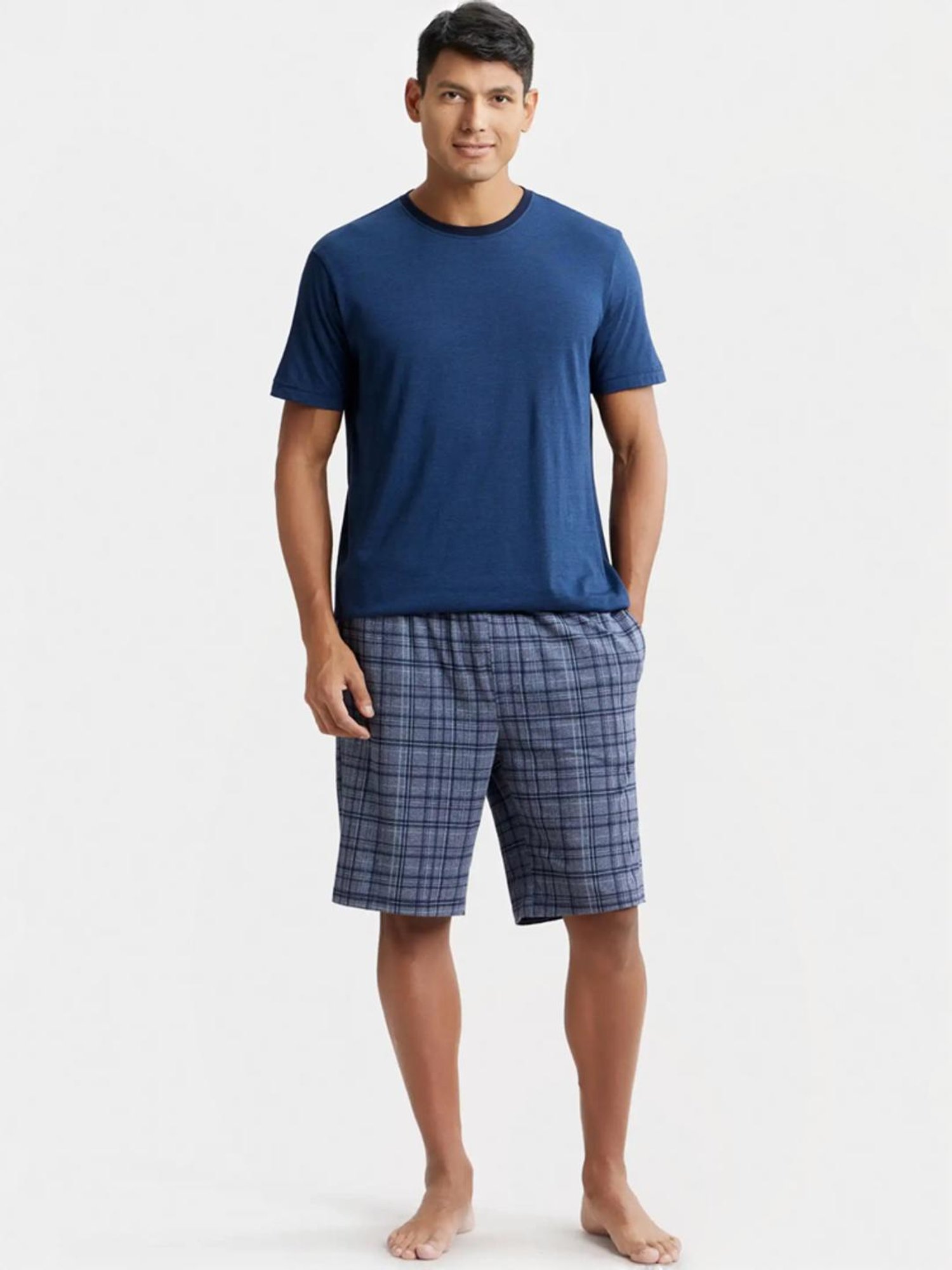 Jockey IM02 Blue Tencel Micro Modal Cotton Elastane Stretch Shorts with Side Pocket