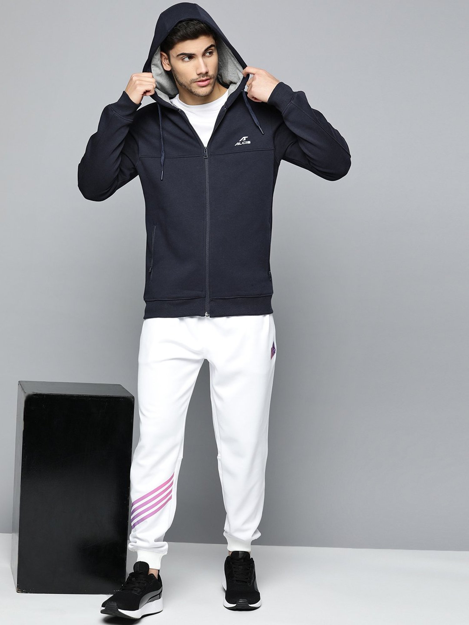 ALCIS Navy Regular Fit Sports Hooded Jacket