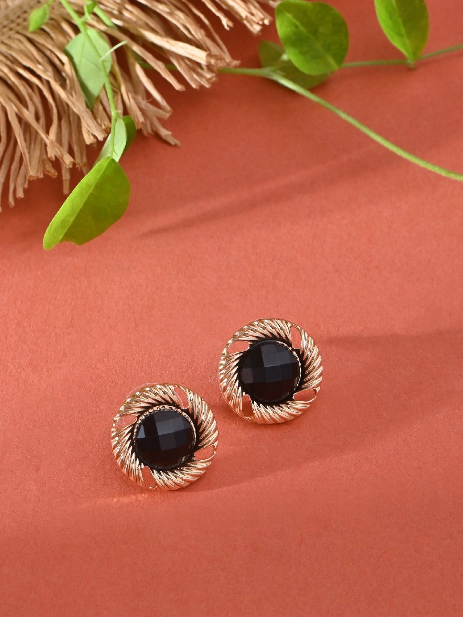 ToniQ Gold & Black Party Stud Earrings for Women