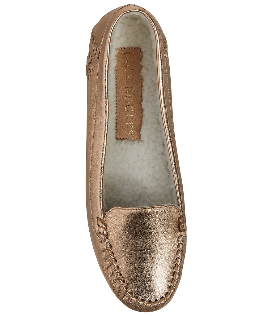 Jack Rogers Millie Metallic Leather Faux Sherpa Lined Moccasins