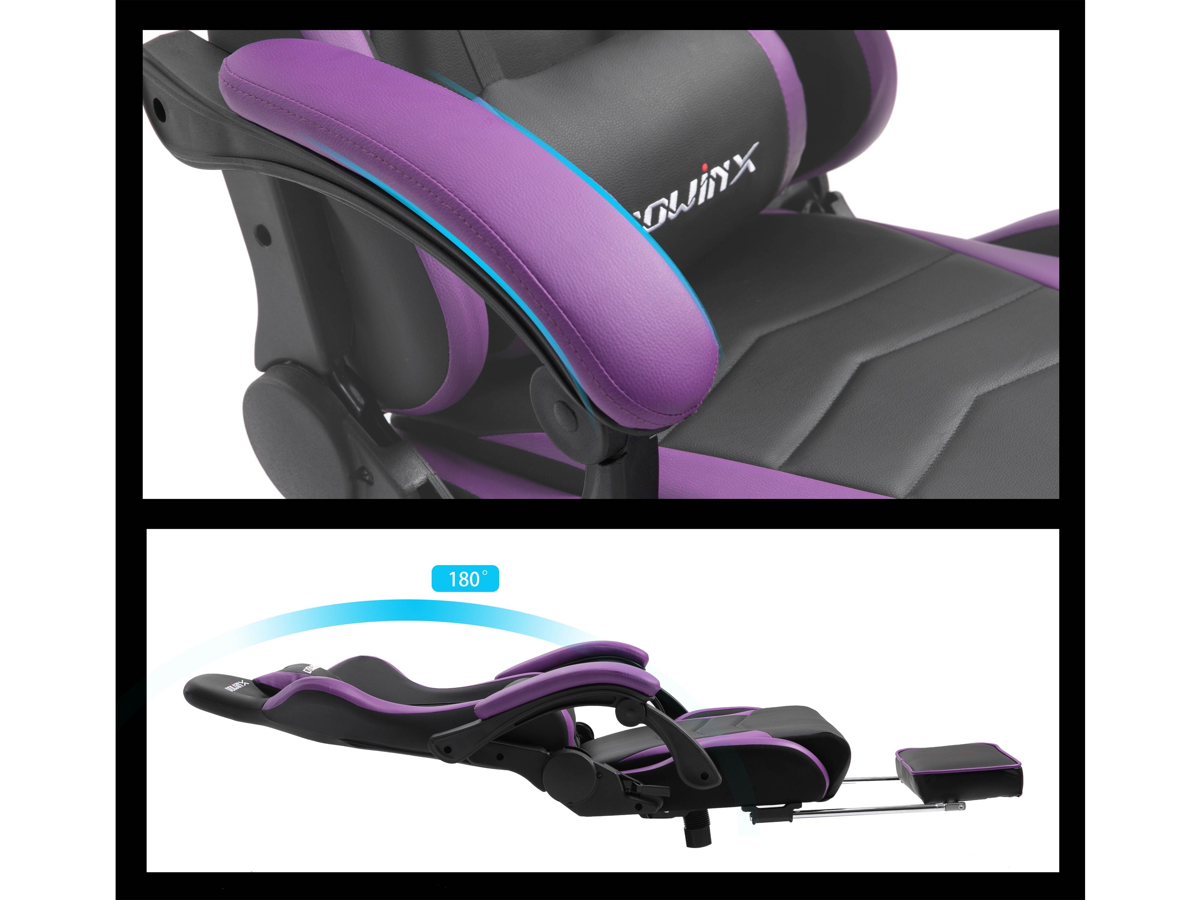 Dowinx Gaming Chair Ergonomic Office Recliner for Computer with Massage Lumbar Support, Racing Style Armchair PU Leather E-Sports Gamer Chairs with Retractable Footrest (Black&Gray)