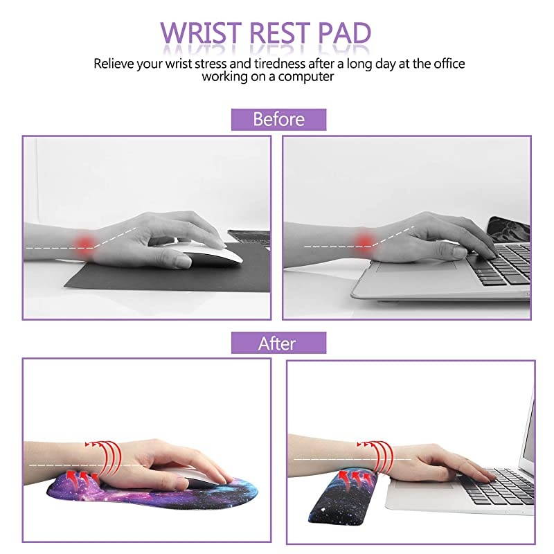 Ergonomic Mouse Pad Wrist Support and Keyboard Wrist Rest Pad Set with Non-Slip Backing Memory Form-Filled, Easy-Typing and Pain Relief for Gaming Office Computer Laptop (Blue Galaxy)