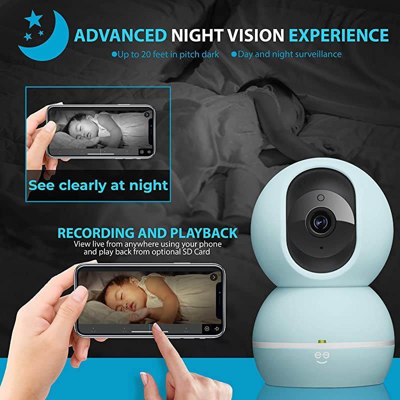 Smart Home Pet and Baby Monitor with Camera 1080p Wireless WiFi Camera with Motion and Sound Alert Pastel Blue