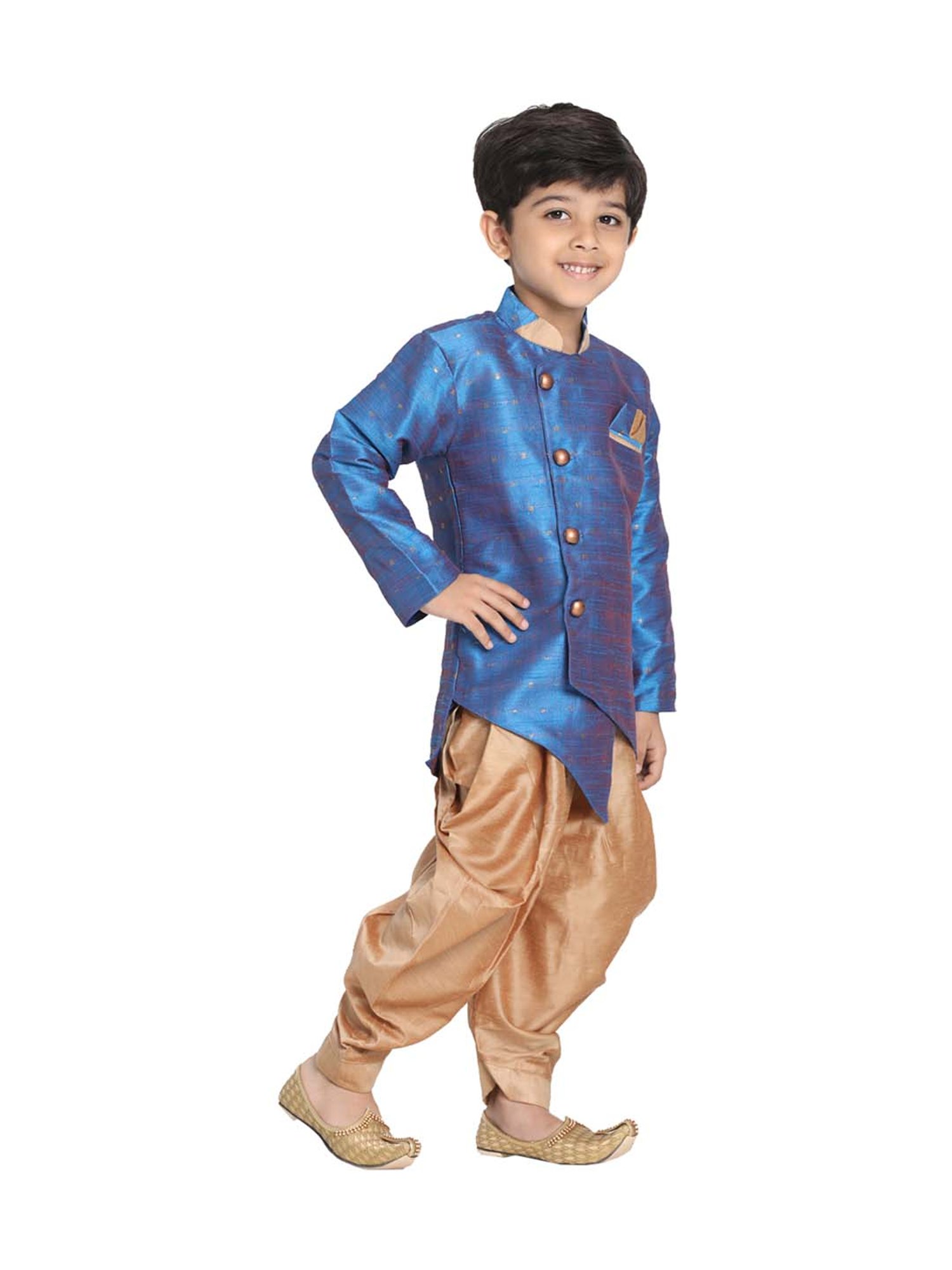VASTRAMAY Boys Turquoise Floral Full Sleeves Indowestern