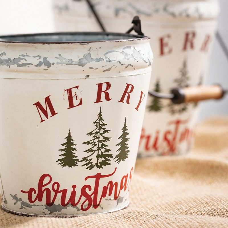 Sullivans Merry Christmas Metal Bucket Set of 2, 9.25"H & 7.75"H Multicolored