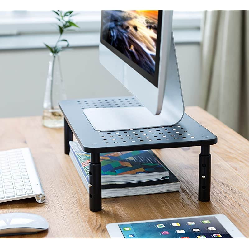 Pack Premium Laptop PC Monitor Stand with Sturdy, Stable Black Metal Construction. Fashionable Riser Height Adjustable with Non-Skid Rubber. Perfect for Computer Monitor iMac Stand or Computer Shelf