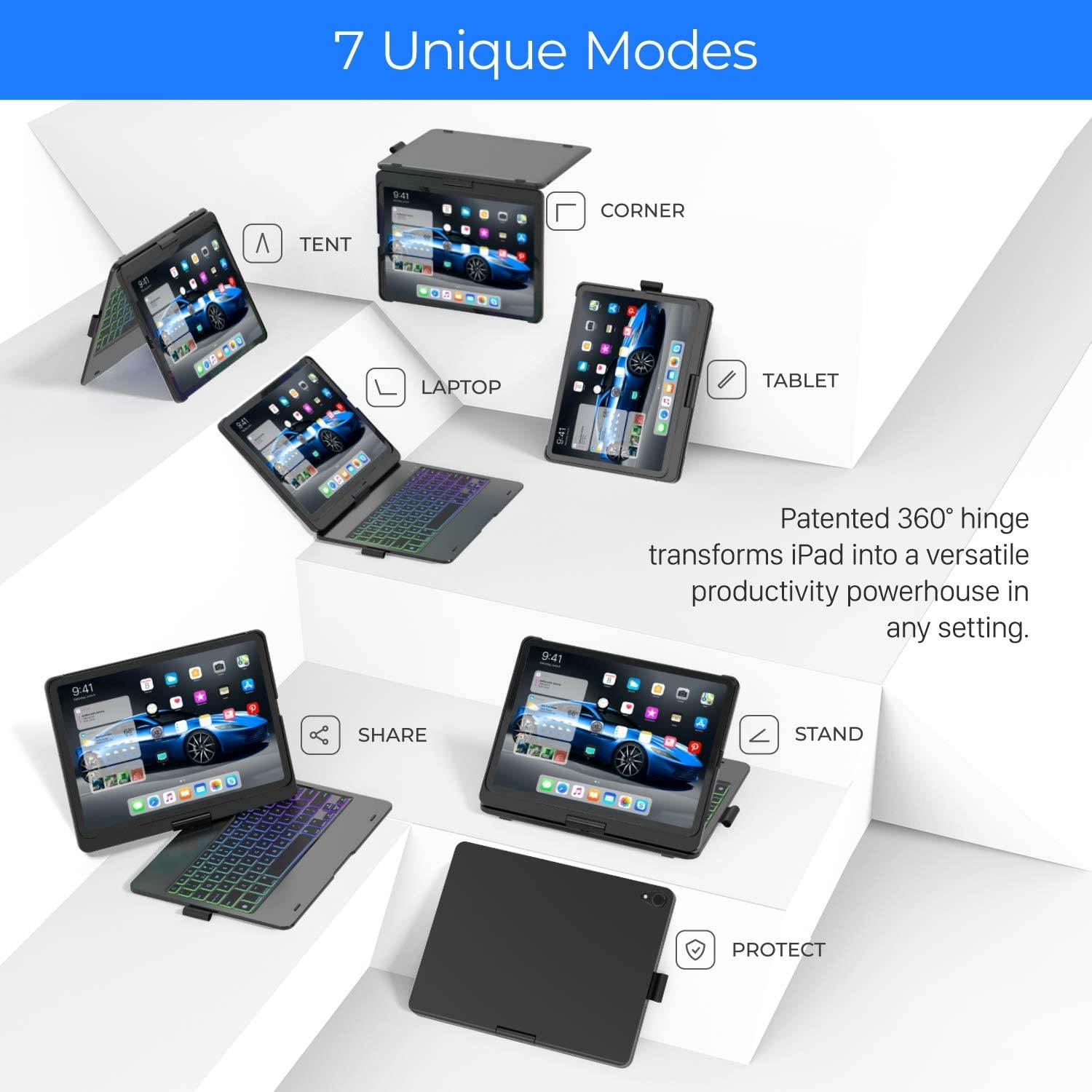 Typecase iPad Pro 11 2018 Keyboard Case - 4 Colors Available - Backlit Wireless 360&deg Rotatable Thin & Light Slim Folio Cover with Auto Sleep/Wake & 10 Color Backlight for 11-inch Apple iPad (Black)