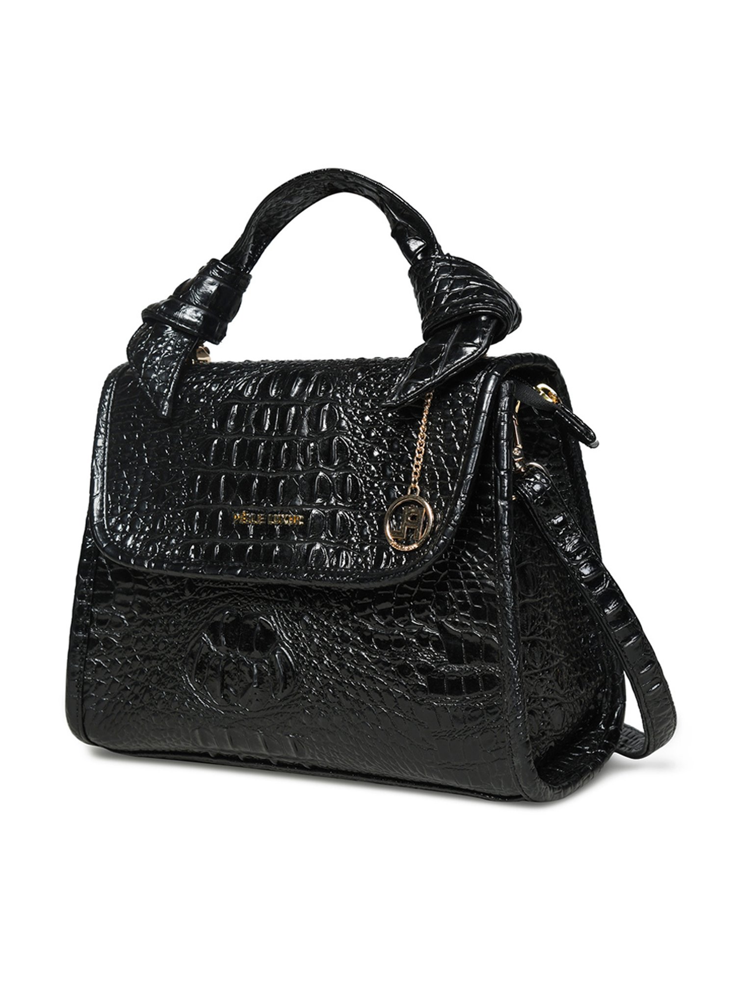 PELLE LUXUR Black Animal Effect Medium Satchel