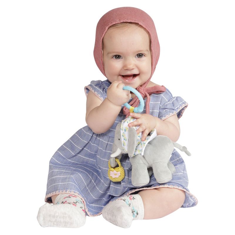 Manhattan Toy Fairytale Elephant Plush Baby Travel Toy with Chime, Crinkle Ears and Teether Clip-on Attachment