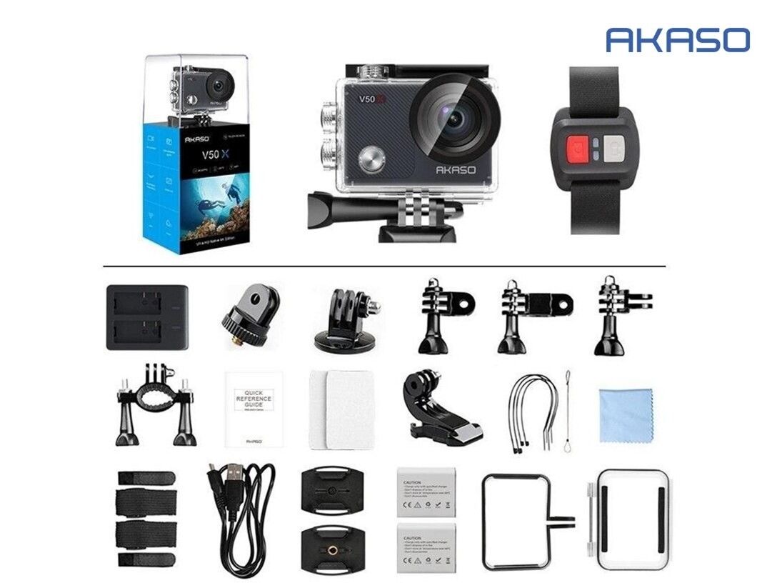 AKASO V50X Native 4K30fps WiFi Action Camera with EIS Touch Screen 4X Zoom 131 feet Waterproof Camera Support External Mic Remote Control Sports Camera with Helmet Accessories Kit
