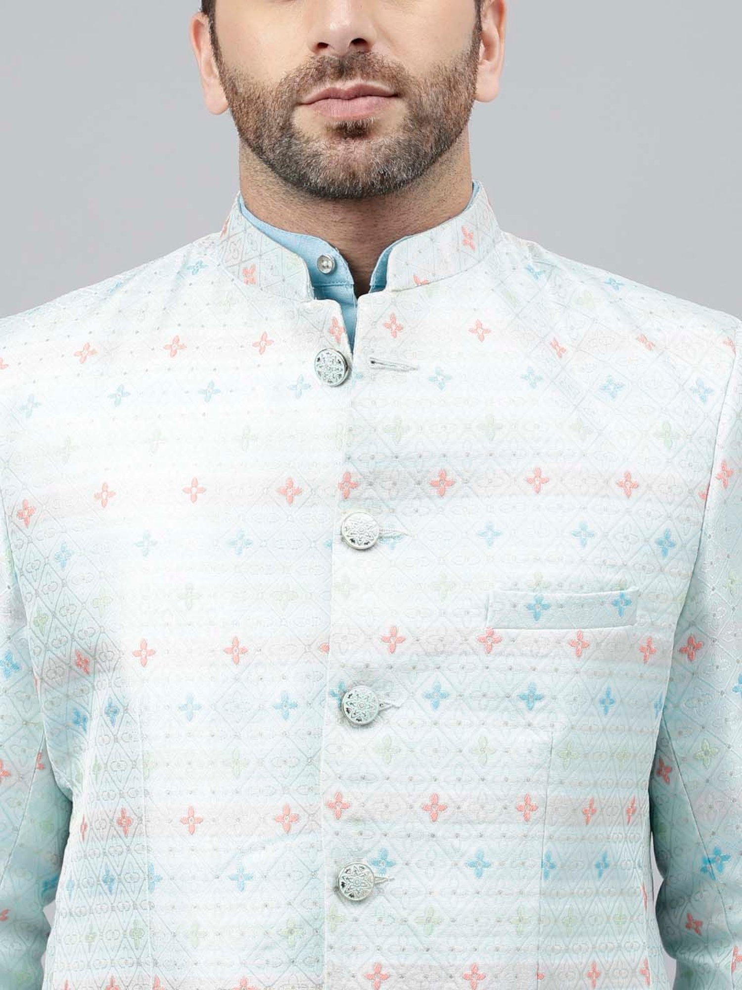 Hangup Light Aqua Regular Fit Ethnic Blazer