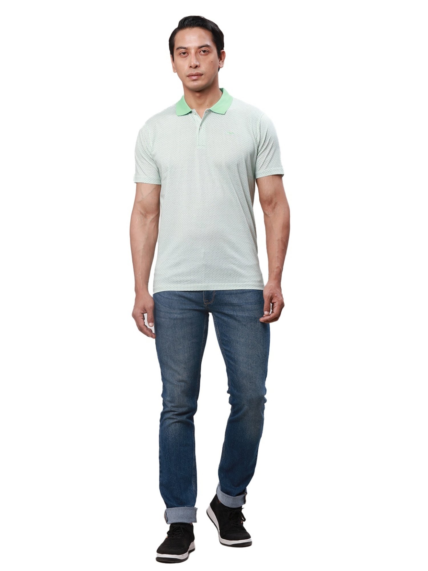 Park Avenue Green Cotton Slim Fit Printed Polo T-Shirt