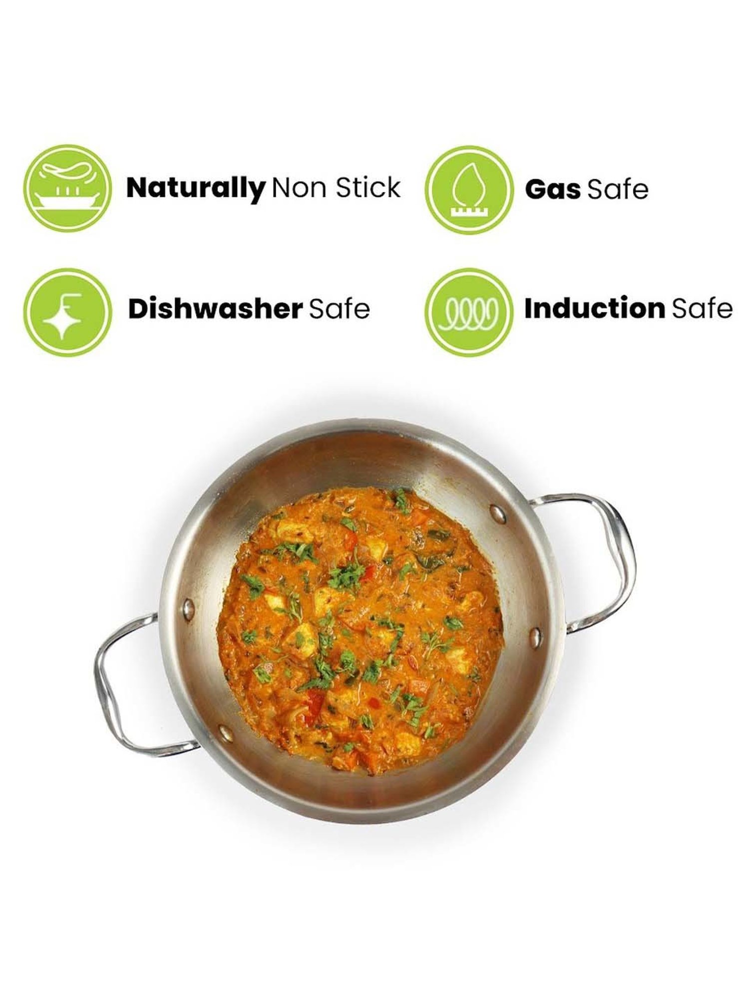 ALLO Silver Stainless Steel Induction Friendly Triply Kadhai (3 L)