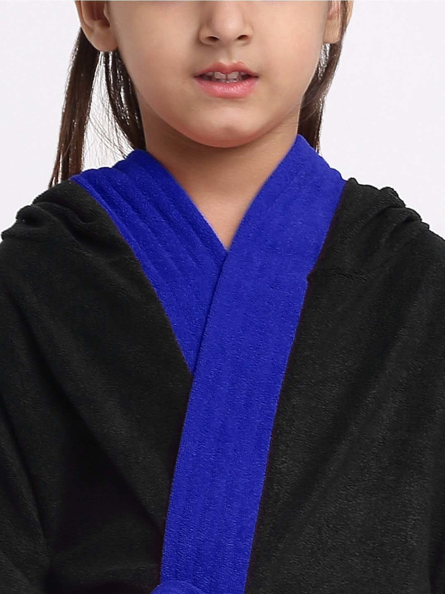 Creeva Melodious Black & Turkish Micro Terry 225 GSM Kids Hooded Bathrobe 4-5 Years With Pocket