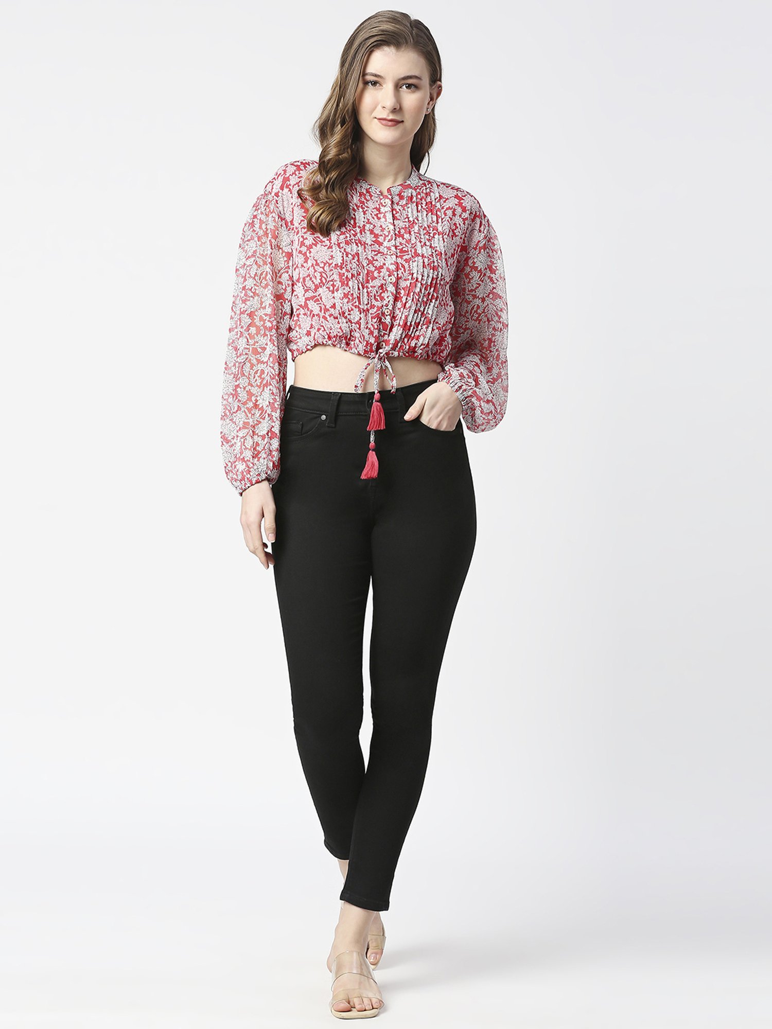 Pepe Jeans Red Floral Print Crop Top