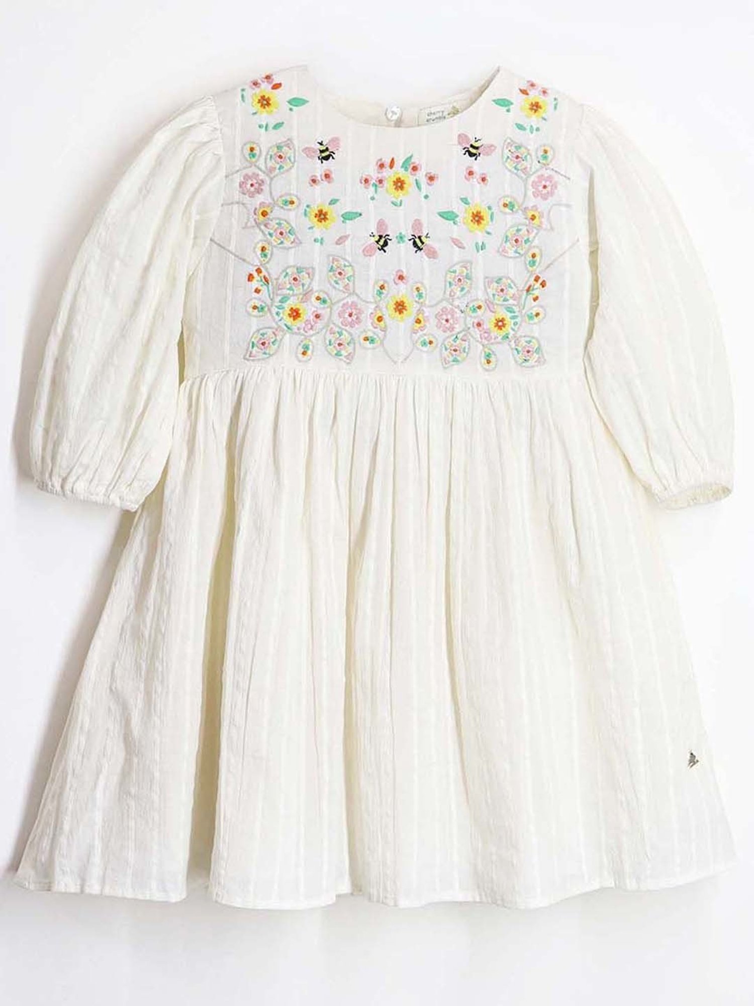 Cherry Crumble By Nitt Hyman Kids Cream Cotton Embroidered Dress