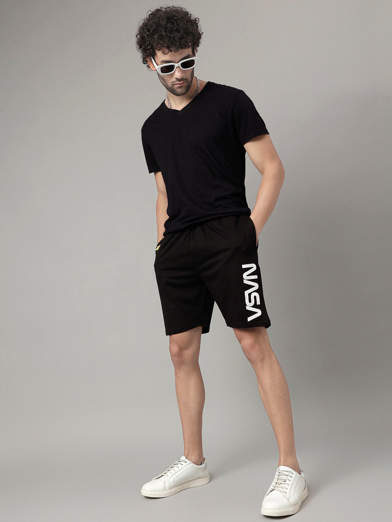 Free Authority Black Regular Fit NASA Print Shorts