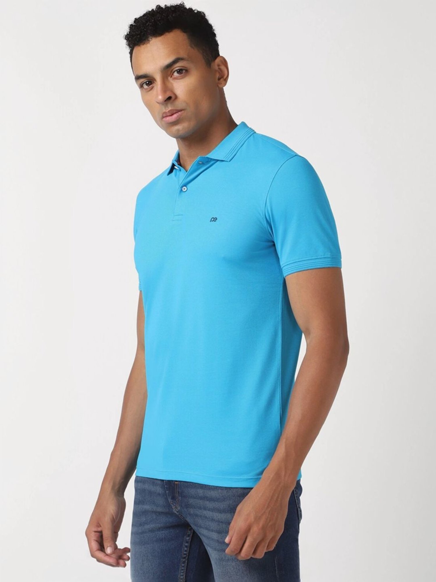 Peter England Blue Slim Fit Polo T-Shirt