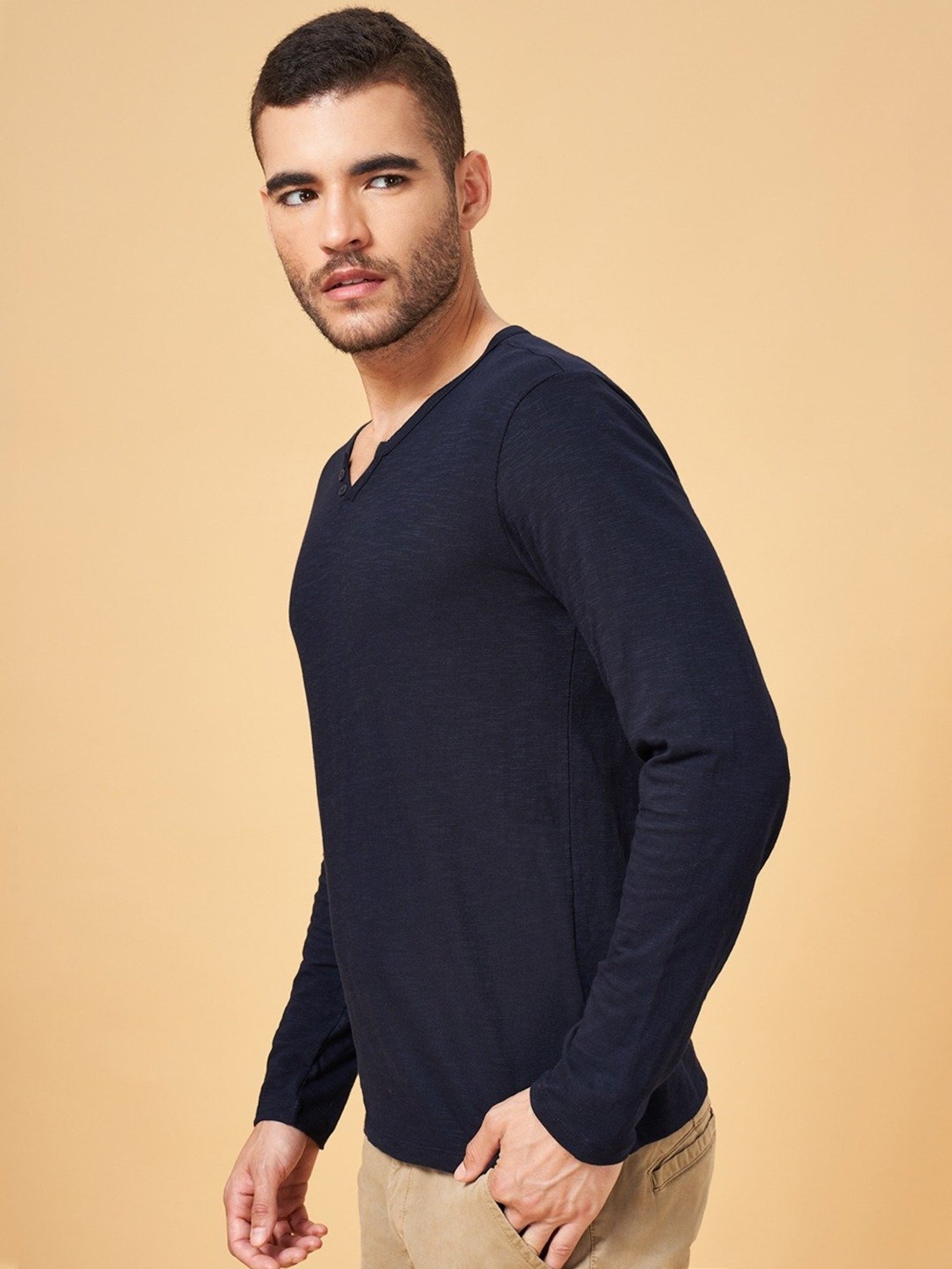 Urban Ranger by Pantaloons Navy Blue Cotton Slim Fit T-Shirt