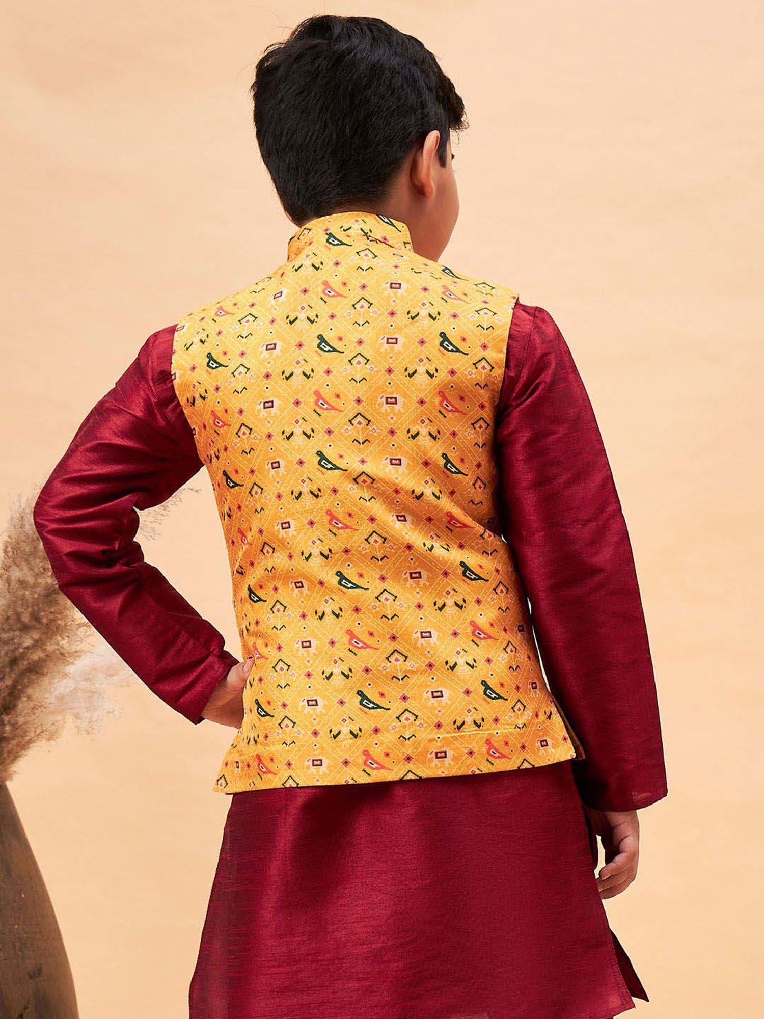 VASTRAMAY Boys Yellow Printed Indowestern