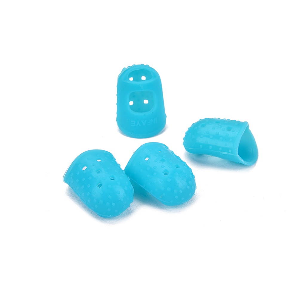 4 Pcs Guitar Fingertip Protectors Silicone Finger Guards Finger Picks Protector Finger Caps for Ukulele Electric Guitar Mandolin - Cyan (M)