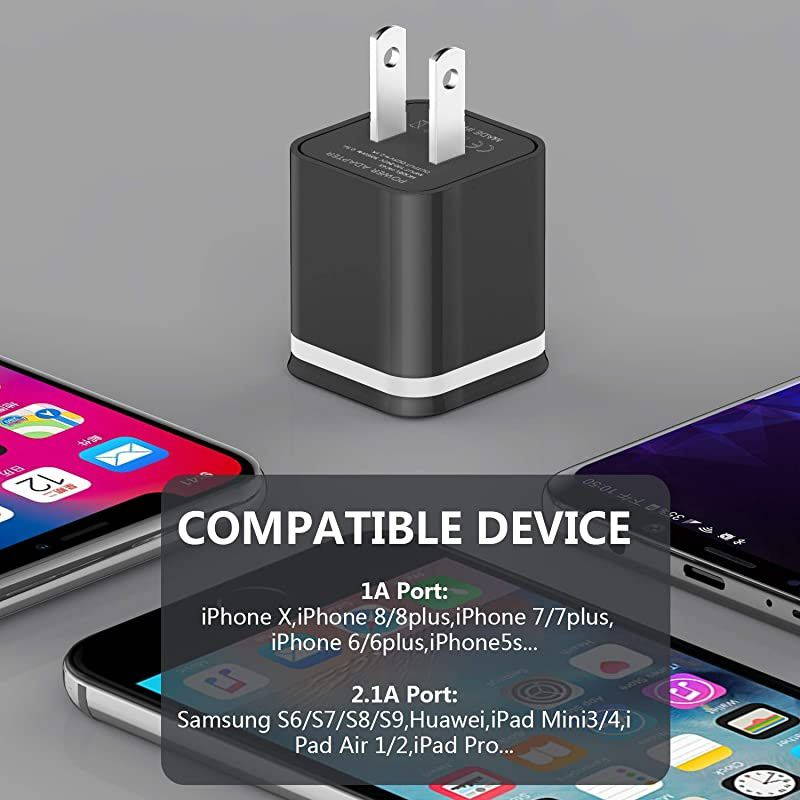 USB Wall Charger,  4-Pack 2.1A/5V Dual Port USB Power Adapter Charger Plug Charging Block Cube Replacement for iPhone Xs Max/Xs/XR/X, 8/7/6 Plus, Samsung, LG, HTC, Moto, Android Phones