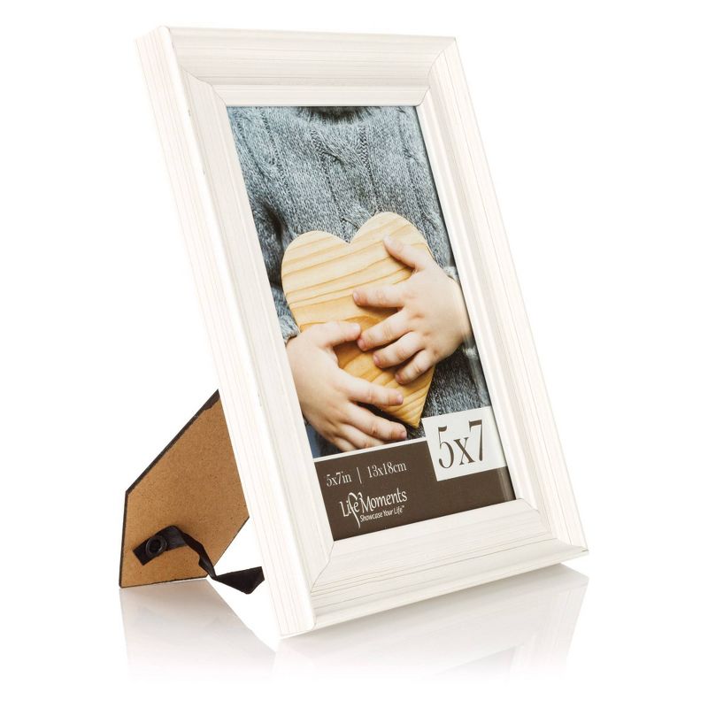 4pc (5" x 7") Farmhouse Tabletop or Wall Mount Picture Frames Distressed White - Life Moments