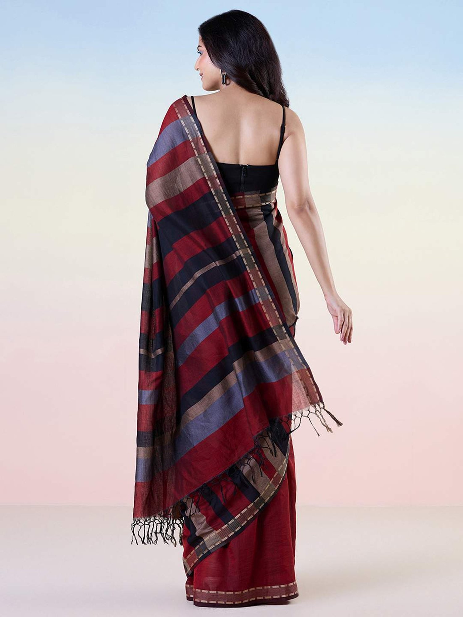 navyasa by liva Maroon Woven Saree With Unstitched Blouse