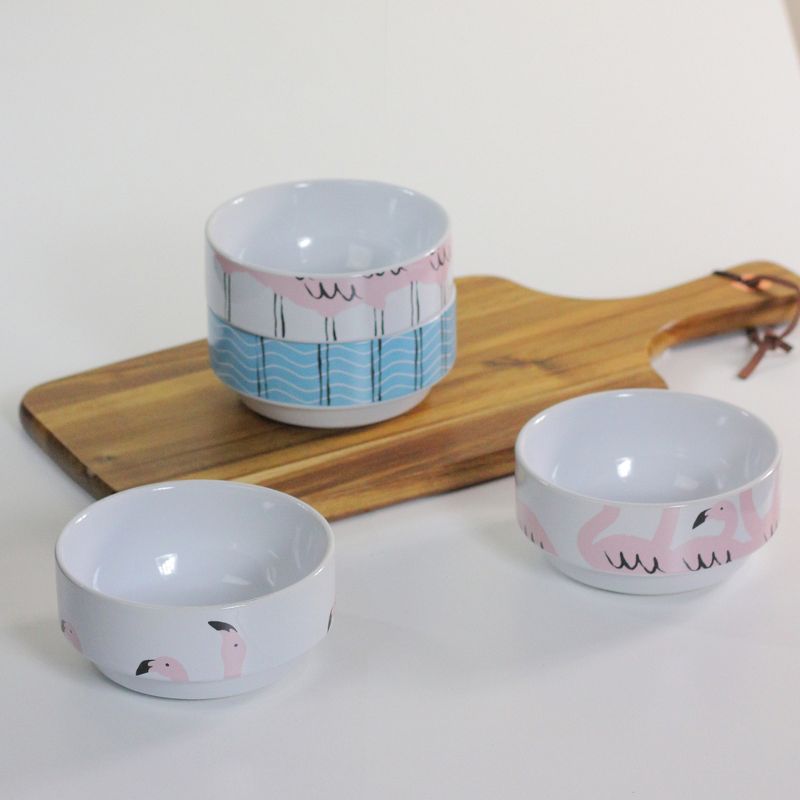 Wild Eye Set of 4 Flamingo Stacking Bowls 7" - Blue/Pink