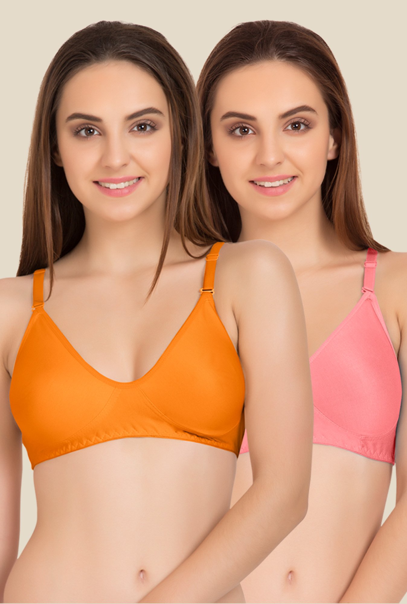 Tweens Orange & Peach Non Padded Bra (Pack Of 2)
