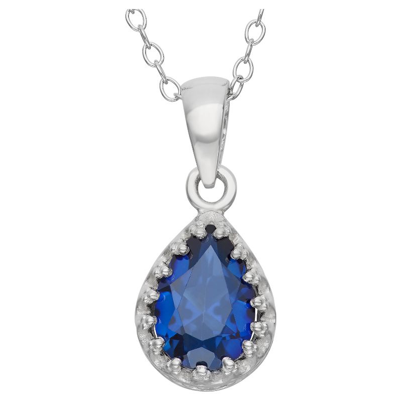 Pear-Cut Sapphire Crown Pendant in Sterling Silver