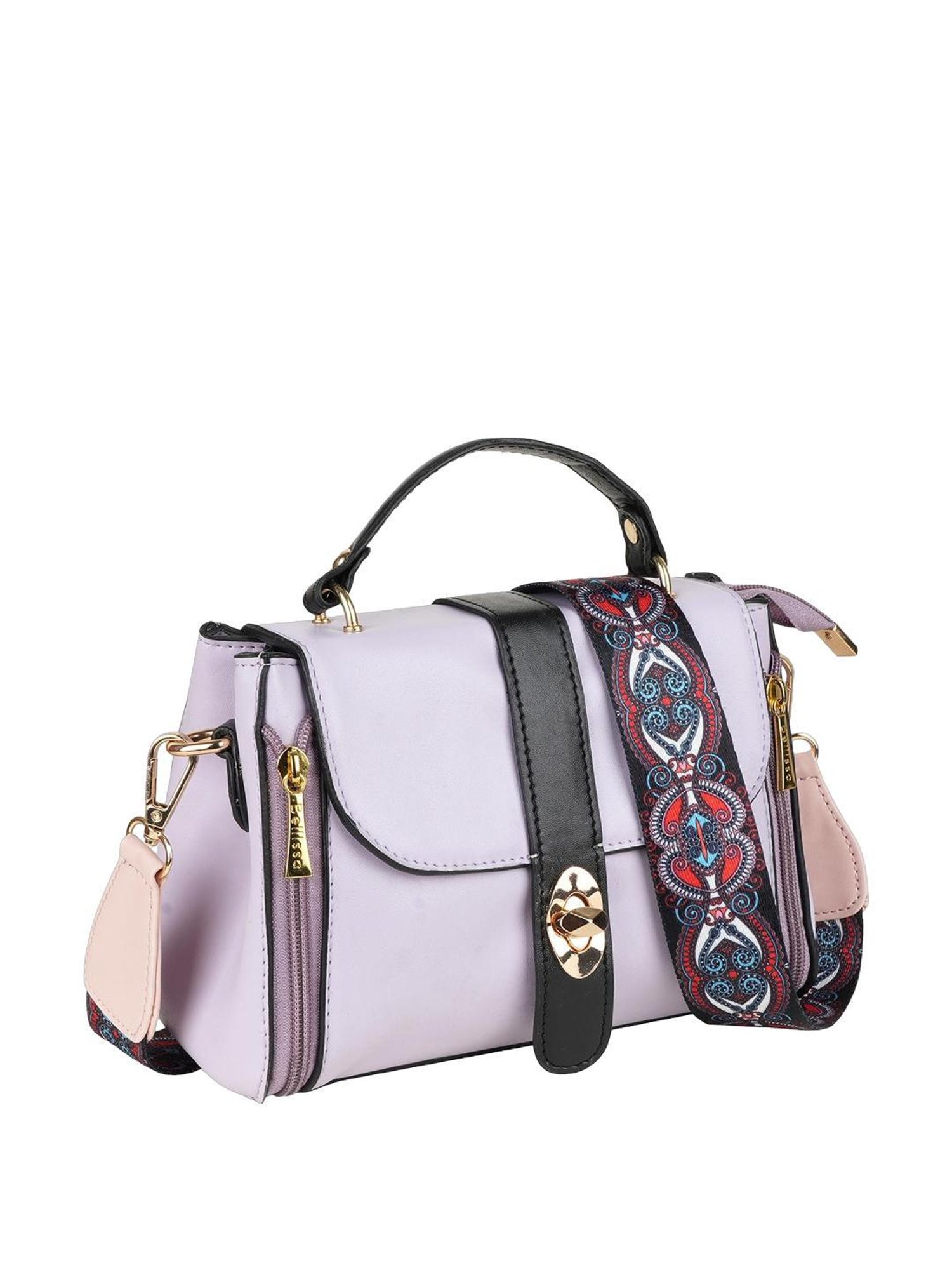 Bellissa Purple PU Solid Satchel Hand Bag