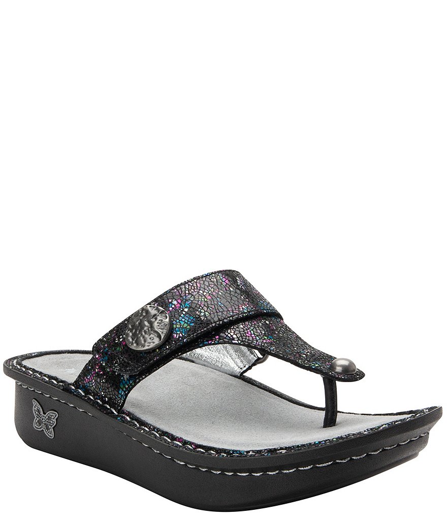 Alegria Carina Chromatic Printed Leather Platform Wedge Thong Sandals