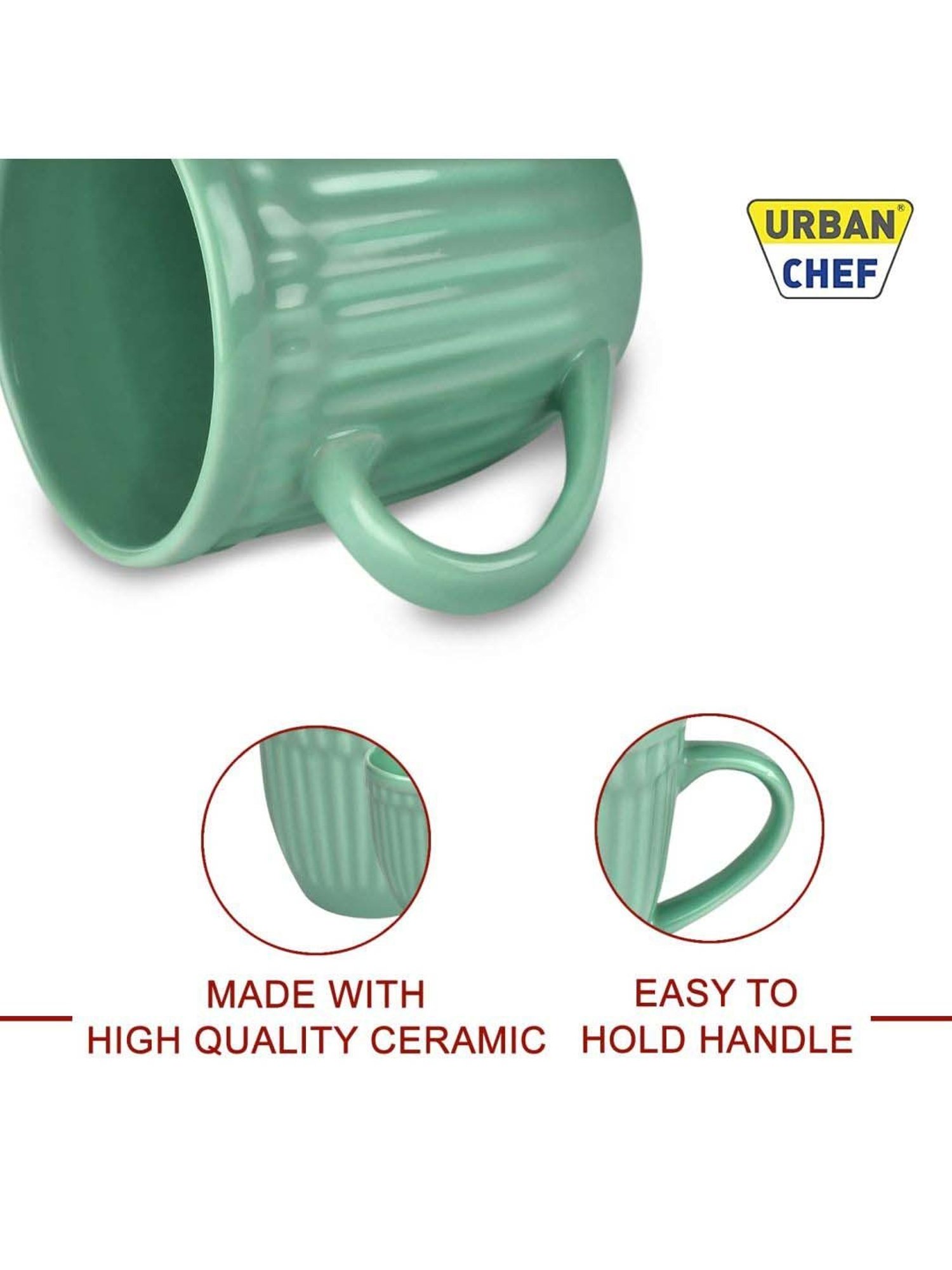 Urban Chef Grey & Green Ceramic Handcrafted Microwave Safe Tea Cup - Set of 4