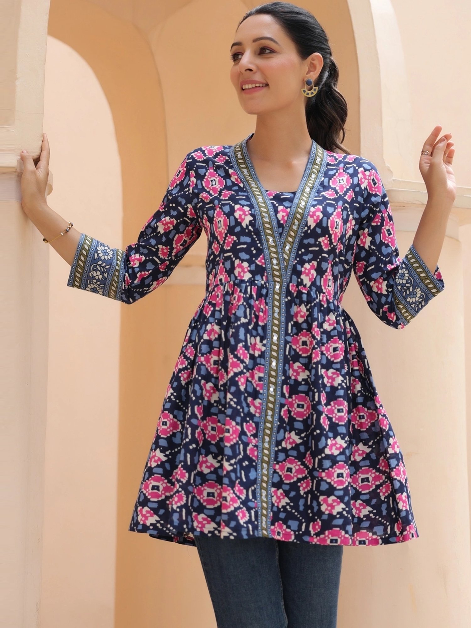 Rain and Rainbow Blue Cotton Printed Top