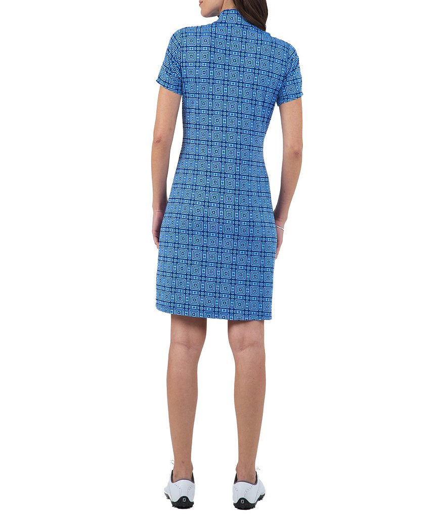 IBKUL Pricilla Print Short Sleeve Point Collar Mock Dress