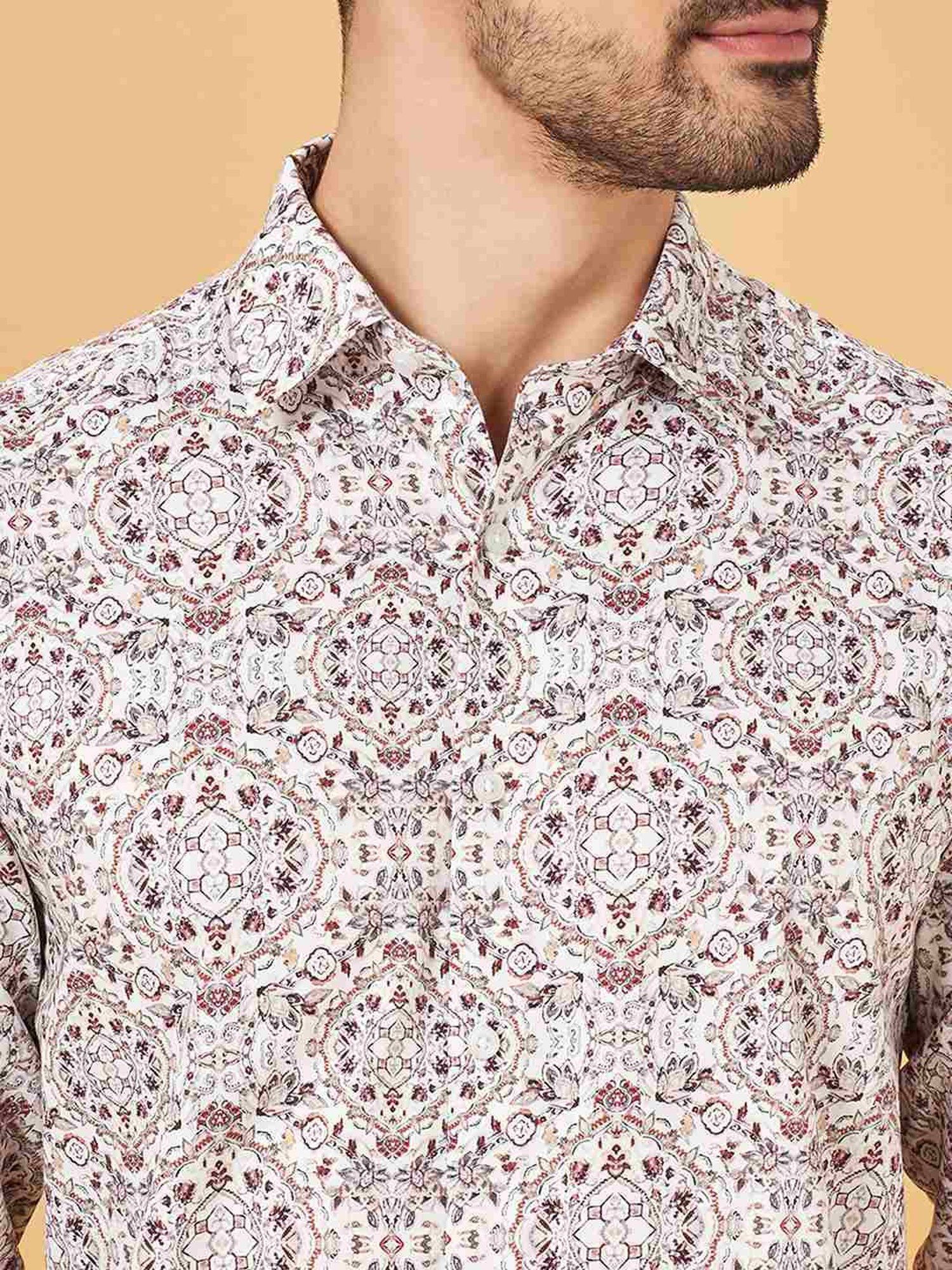 Peregrine By Pantaloons White Slim Fit Printed Shirt