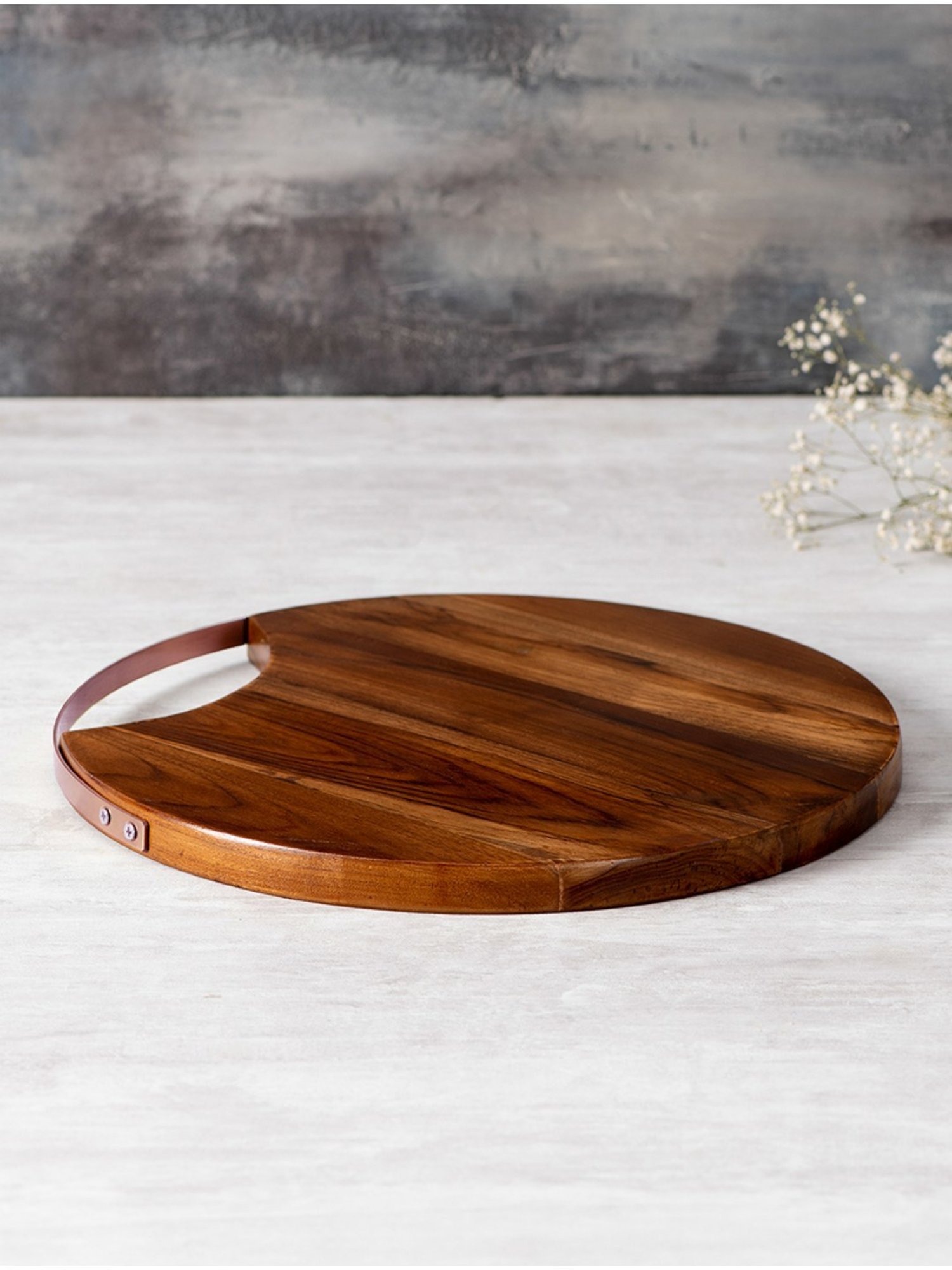 Nestroots Solid Brown & Copper Teak Wood Cheese Board